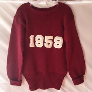Vintage 1959 Letter Sweater L Athlete College High School Worsted Wool Maroon